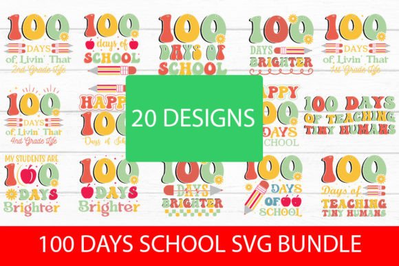 100 School Days Svg Bundle for Graphics and Crafts