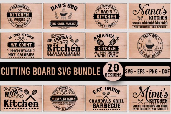 Cutting Board SVG Bundle, 20 Designs