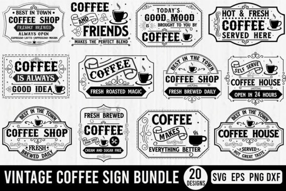 Vintage Coffee Sign SVG Bundle: Graphics for Crafts